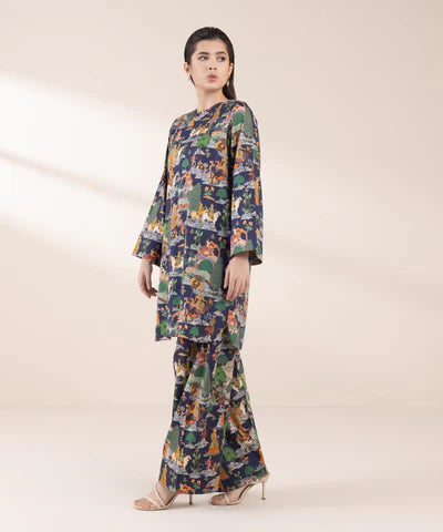 2 Piece - Printed Cotton Satin Suit