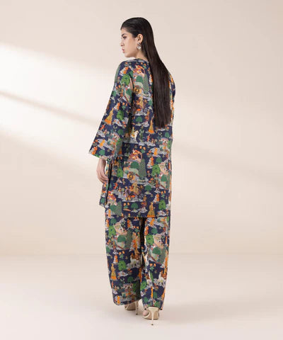 2 Piece - Printed Cotton Satin Suit