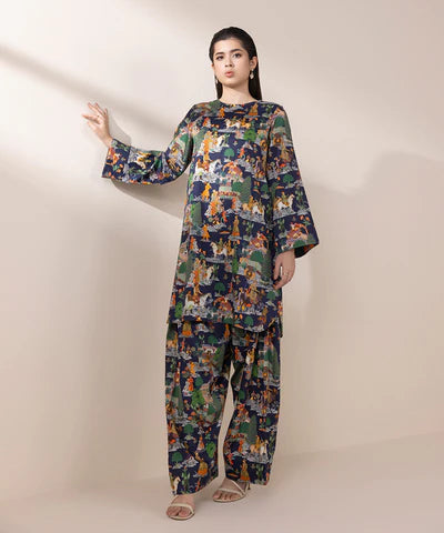 2 Piece - Printed Cotton Satin Suit