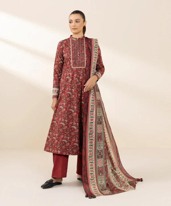 3 Piece - Embroidered Cotton Suit