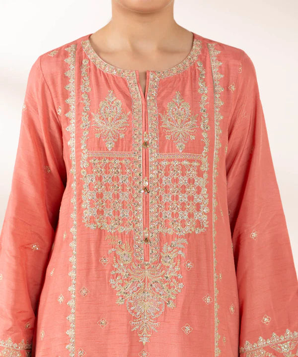 3 Piece - Embroidered Raw Silk Suit