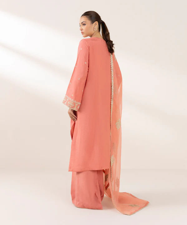 3 Piece - Embroidered Raw Silk Suit