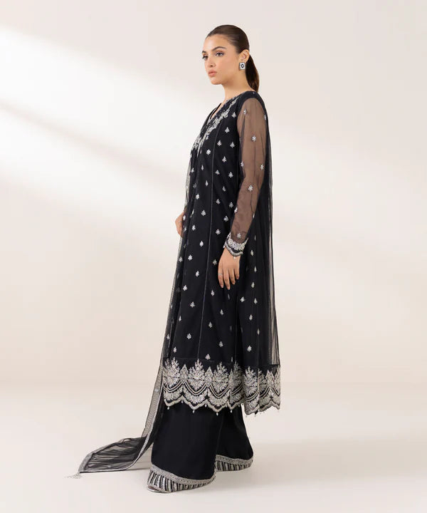 3 Piece - Embroidered Net Suit