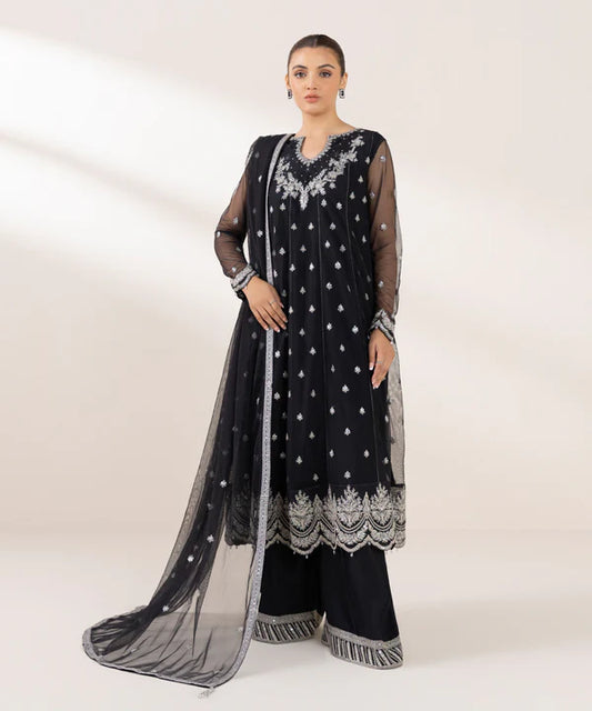 3 Piece - Embroidered Net Suit