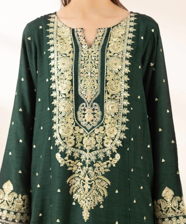 3 Piece - Embroidered Raw Silk Suit