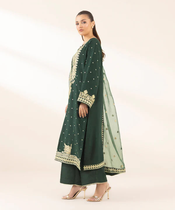 3 Piece - Embroidered Raw Silk Suit