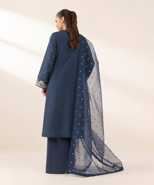 3 Piece - Embroidered Raw Silk Suit