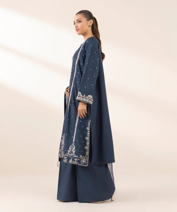 3 Piece - Embroidered Raw Silk Suit