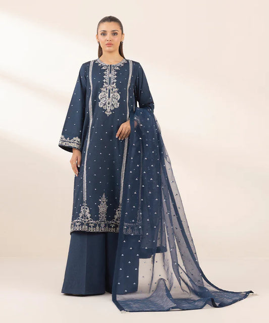 3 Piece - Embroidered Raw Silk Suit