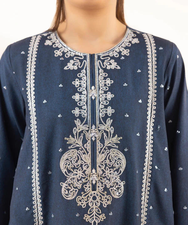 3 Piece - Embroidered Raw Silk Suit