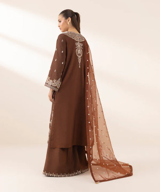 3 Piece - Embroidered Raw Silk Suit