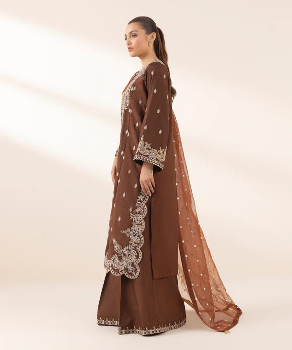 3 Piece - Embroidered Raw Silk Suit