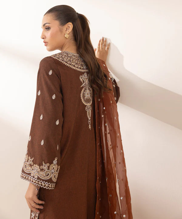 3 Piece - Embroidered Raw Silk Suit