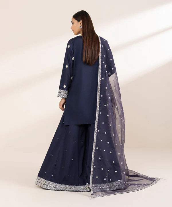 3 Piece - Embroidered Raw Silk Suit