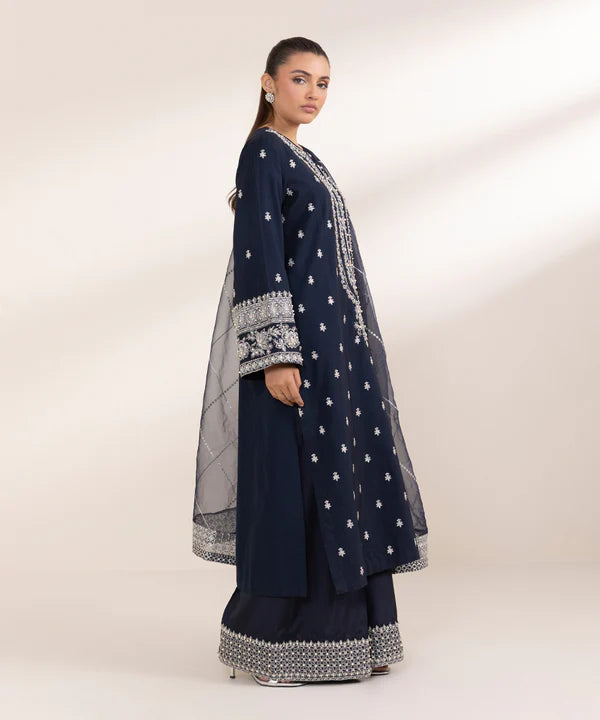 3 Piece - Embroidered Raw Silk Suit