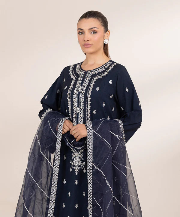 3 Piece - Embroidered Raw Silk Suit