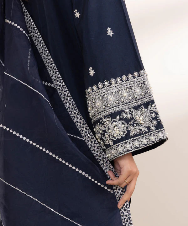 3 Piece - Embroidered Raw Silk Suit