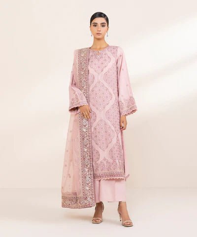 3 Piece - Embroidered Raw Silk Suit