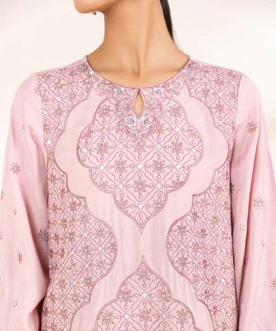 3 Piece - Embroidered Raw Silk Suit