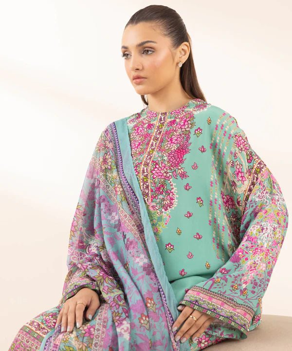 3 Piece - Printed Silk Suit