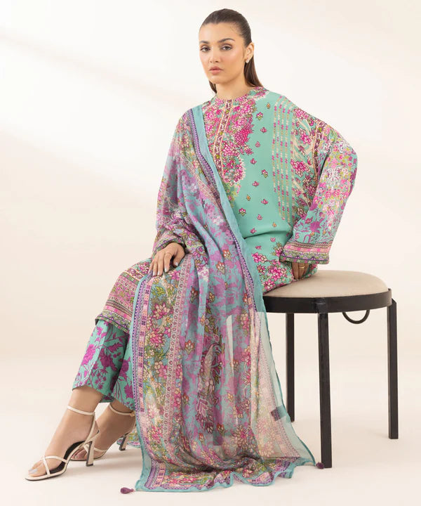 3 Piece - Printed Silk Suit