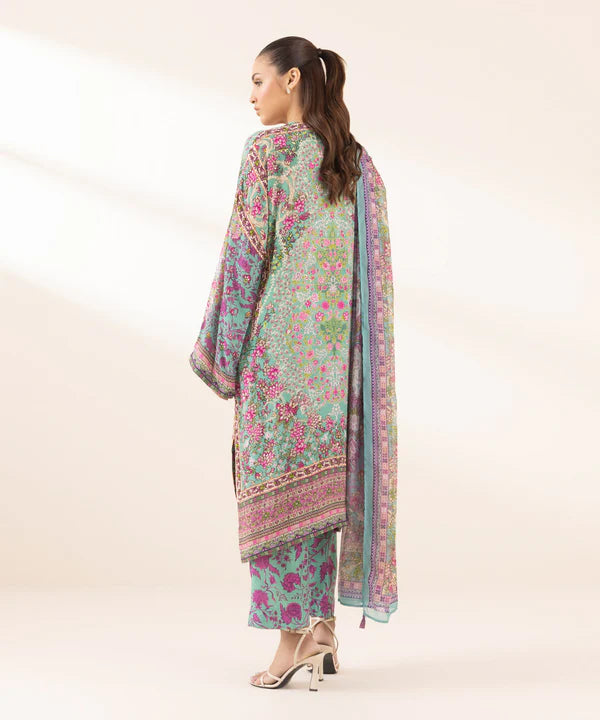 3 Piece - Printed Silk Suit