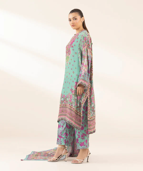 3 Piece - Printed Silk Suit