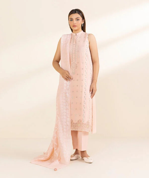 3 Piece - Embroidered Dobby Suit