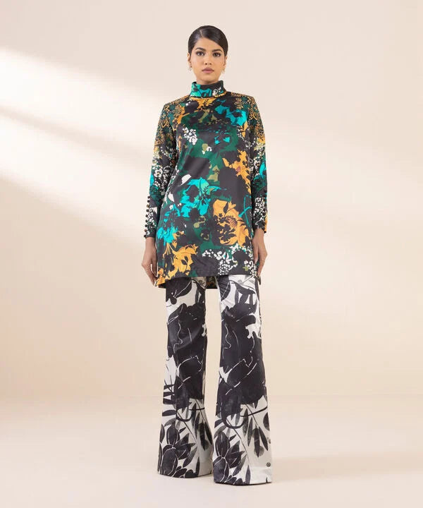 2 Piece - Embroidered Satin Suit