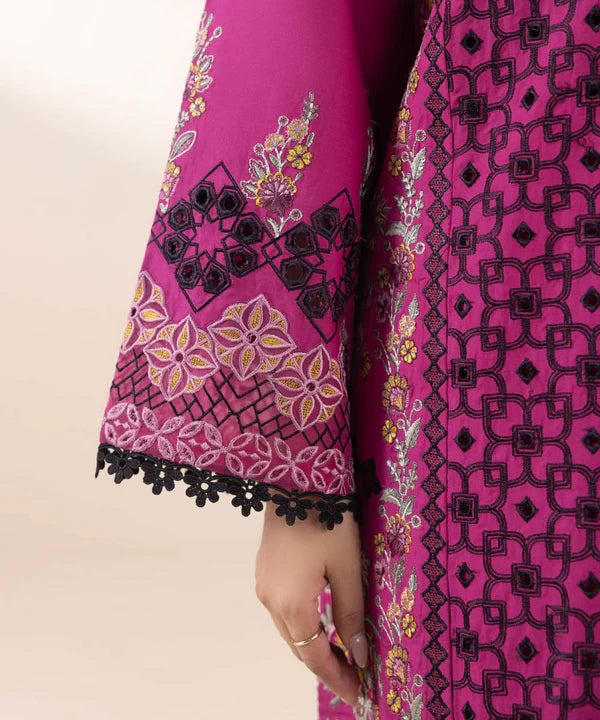 3 Piece - Embroidered Cotton Satin Suit