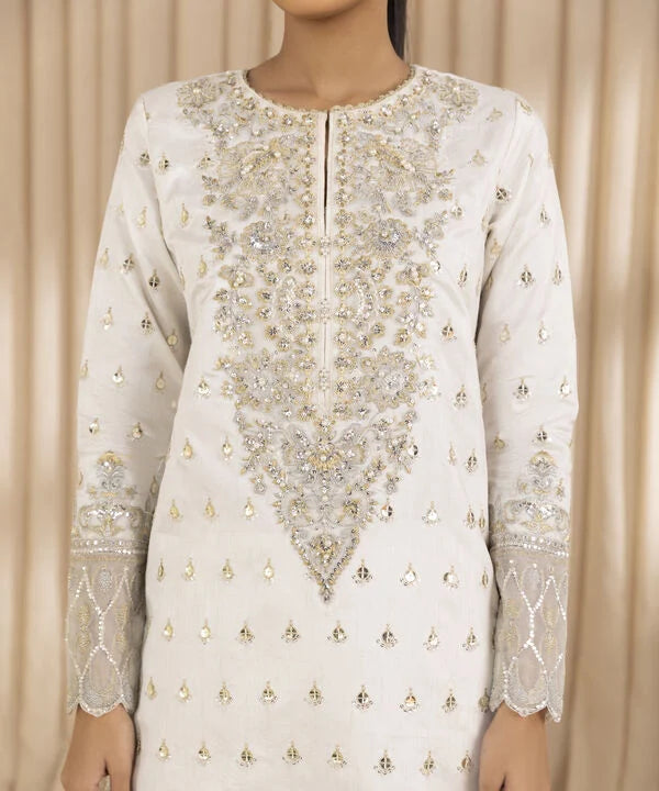 3 Piece - Embroidered Raw Silk Suit