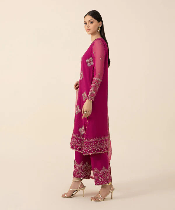 3 Piece - Embroidered Khaddi Net Suit