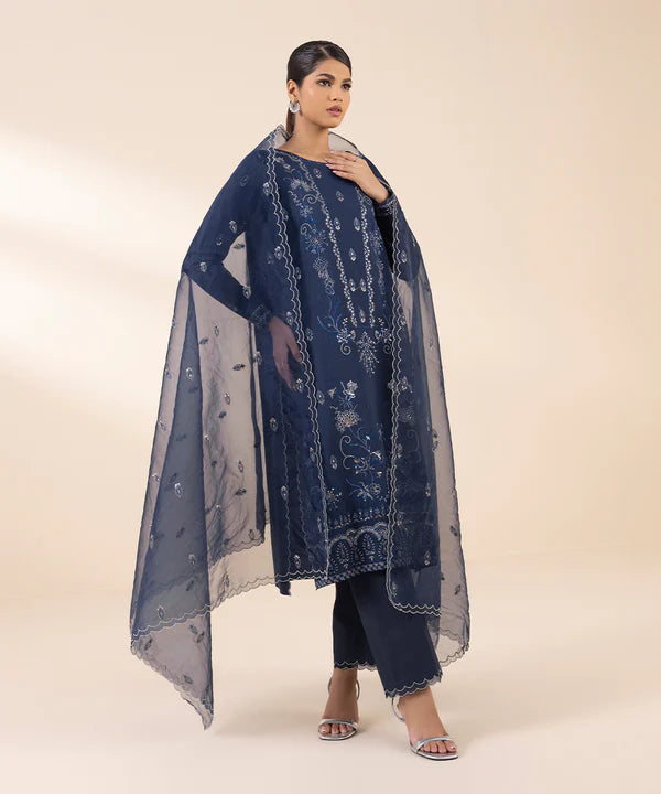 3 Piece - Embroidered Raw Silk Suit