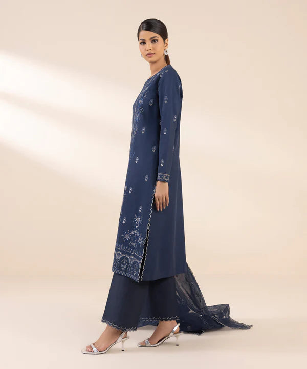 3 Piece - Embroidered Raw Silk Suit