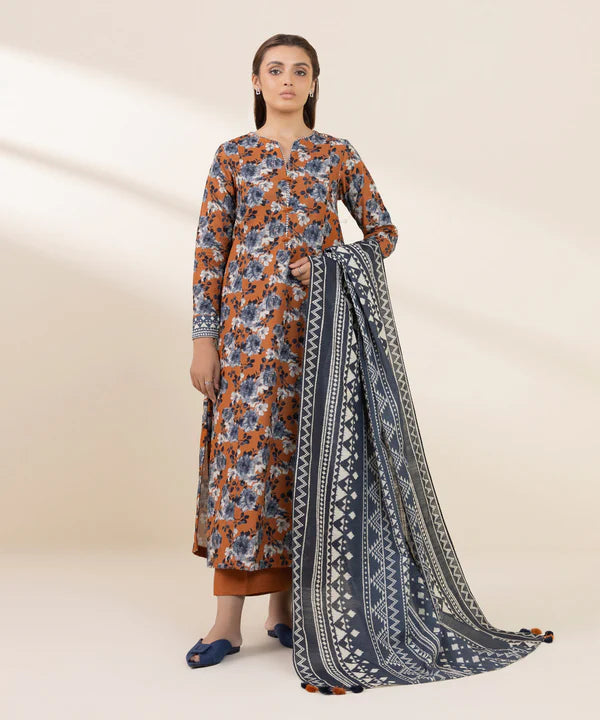 3 Piece - Printed Khaddar Suit