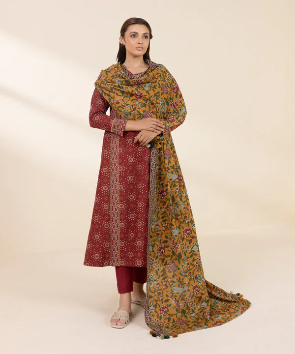 3 Piece - Printed Khaddar Suit