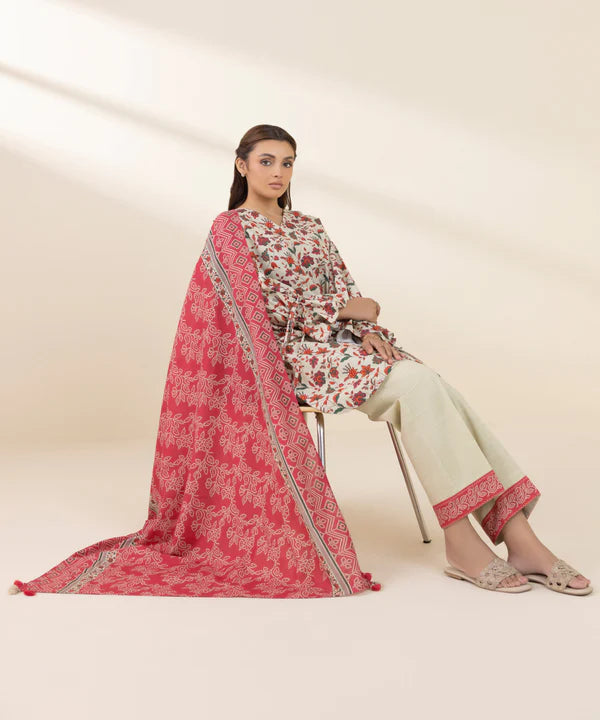 3 Piece - Printed Khaddar Suit