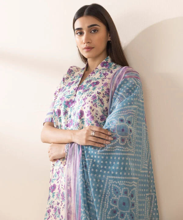 3 Piece - Printed Cotton Suit