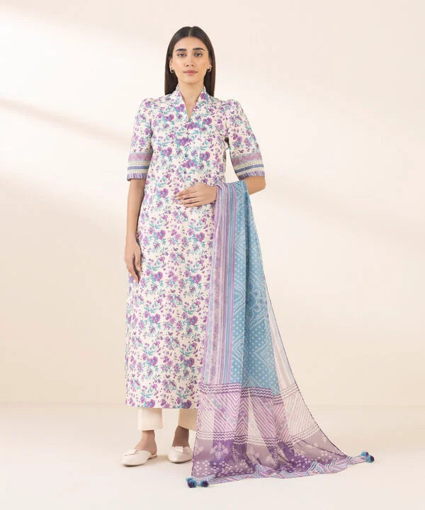 3 Piece - Printed Cotton Suit