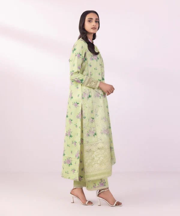 3 Piece - Embroidered Cotton Satin Suit