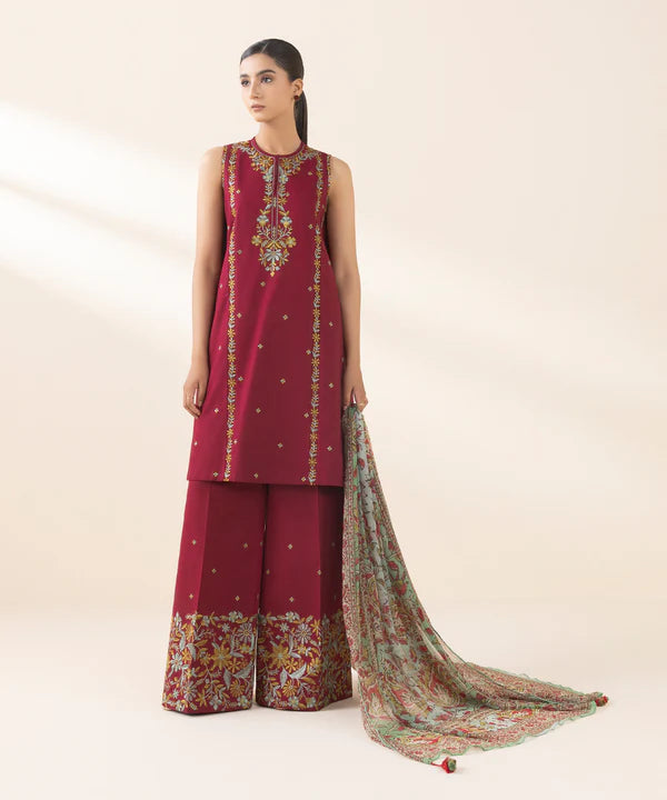 3 Piece - Embroidered Cotton Suit