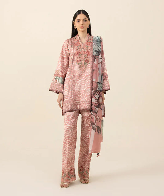 3 Piece - Embroidered Satin Suit