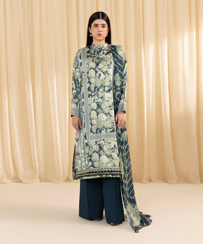 3 Piece - Printed Satin Suit