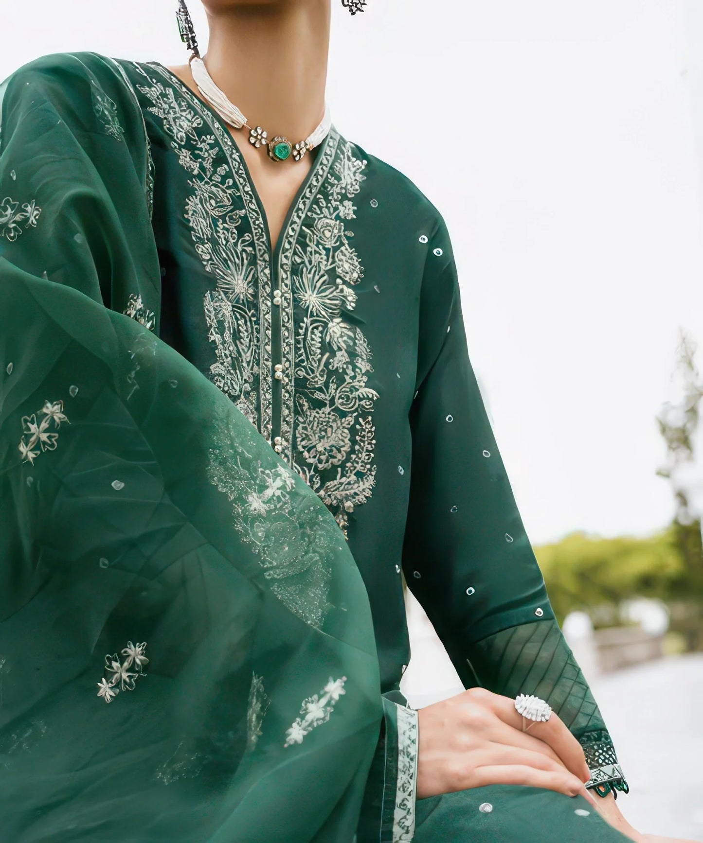 3 Piece - Embroidered Raw Silk Suit