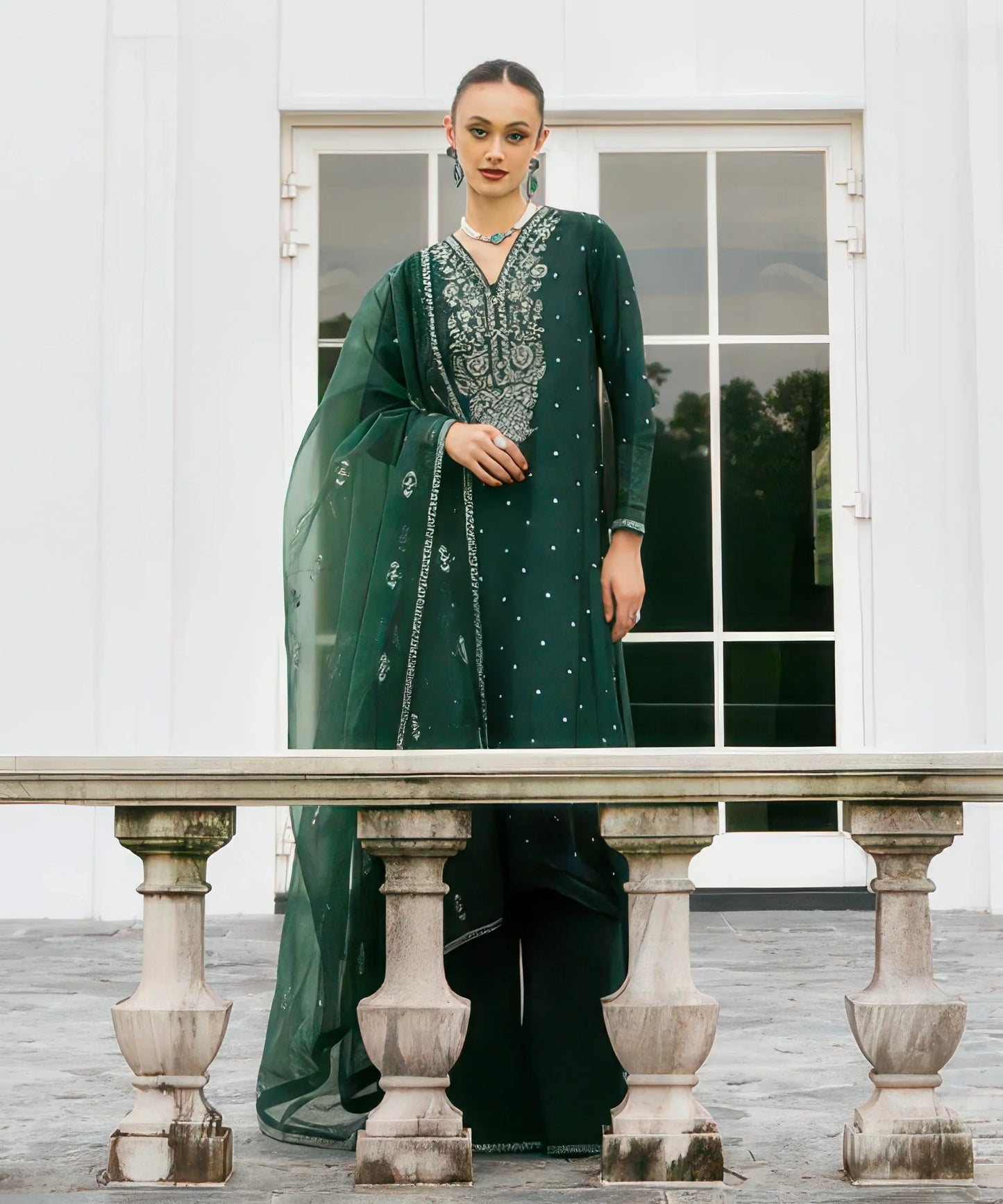 3 Piece - Embroidered Raw Silk Suit