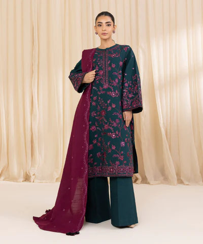 3 Piece - Embroidered Khaddar Suit