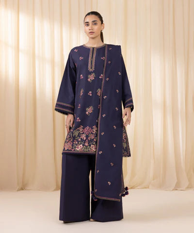 3 Piece - Embroidered Khaddar Suit