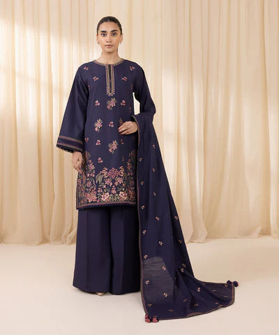 3 Piece - Embroidered Khaddar Suit