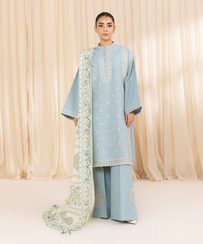 3 Piece - Embroidered Khaddar Suit