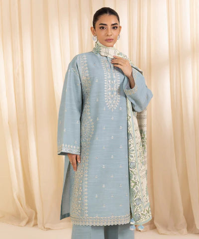 3 Piece - Embroidered Khaddar Suit